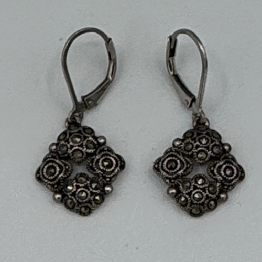 Judith Jack Womens 925 Sterling Silver Drop Earrings Marcasite.